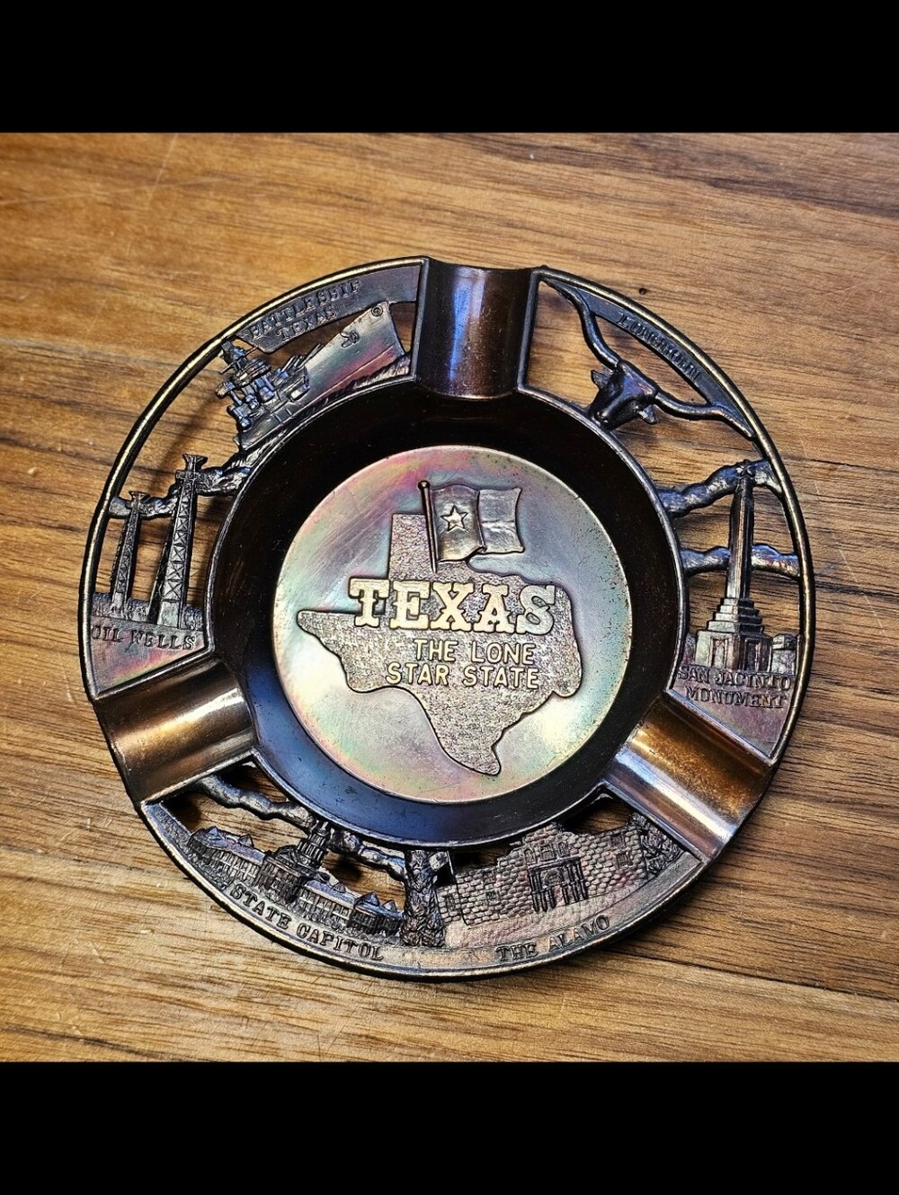 Vintage Texas The Lone Star State Souvenir Metal Ashtray Trinket Dish